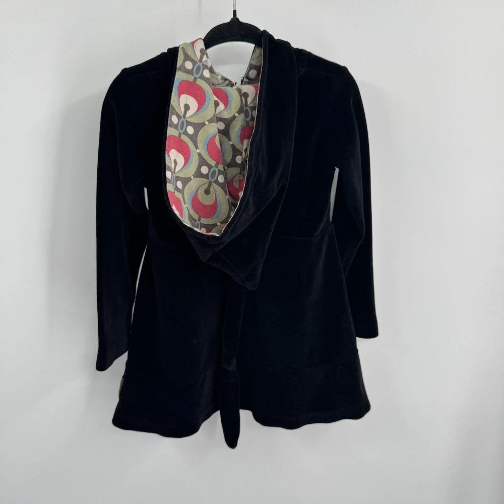 Matilda Jane‎ Dress Girls 2 Black Hooded Velour Tunic Pixie Hood Ruffle Buttons